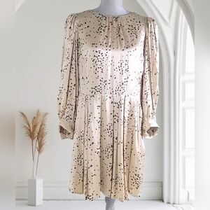 Rebecca Taylor Champagne & Black Knee Length Silk Dress Long Sleeves Lined 14